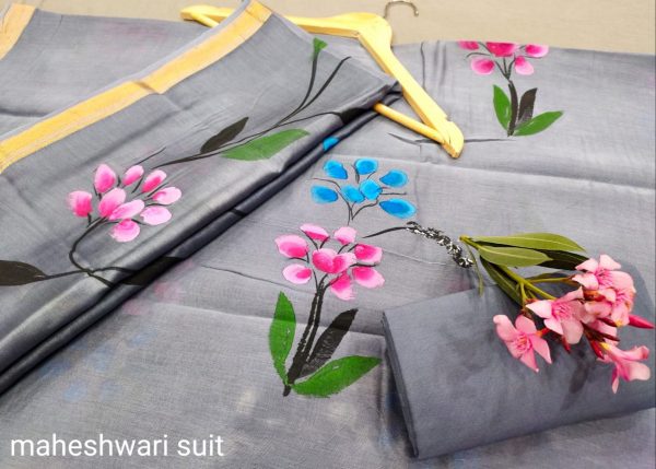 Silver maheshwari silk suit ethnic wear ladies suit