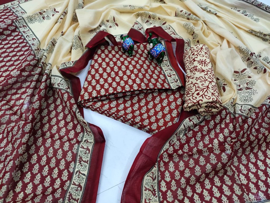 Burgundy And beige cotton salwar suit for sale