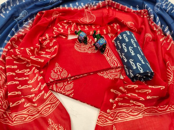 Red crimson blue cotton salwar kameez india