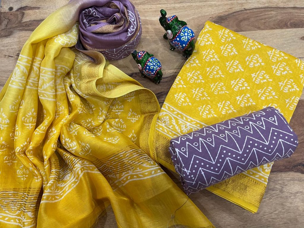 Lemon And Lavender maheshwari silk suit set with cotton pajama