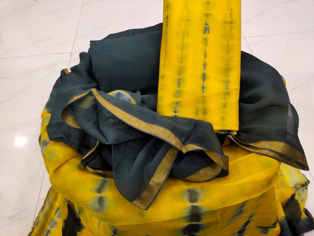 Lemon party wear cotton suit with zari border online