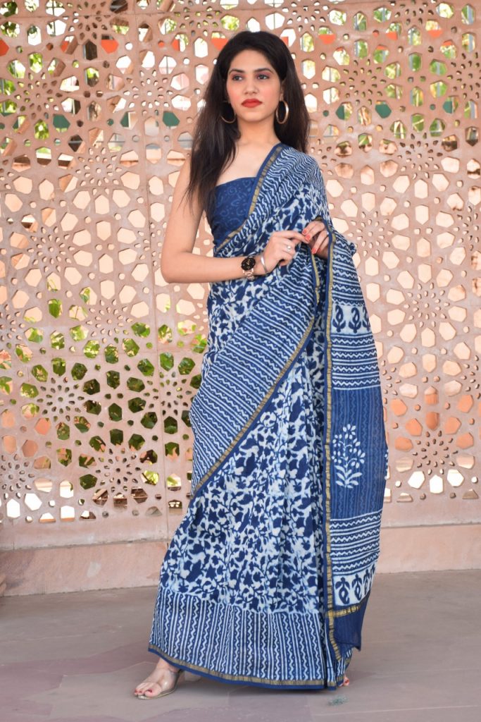 Blue chanderi silk saree latest