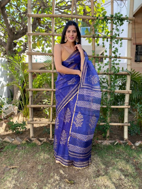 Persian blue organza silk sarees online india