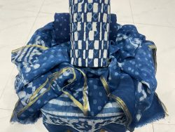 Superior quality Blue zari border cotton chudidhar set