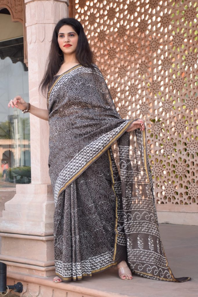 Dim gray chanderi silk saree online shopping