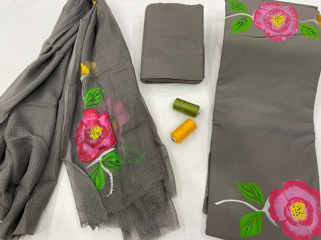 Gray Hand painted cotton salwar Kameez suits online