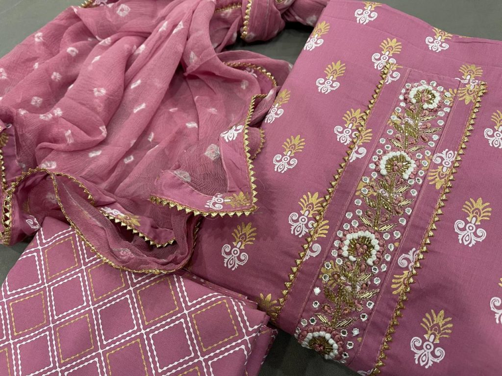 Pink Sherbet embroidered salwar kameez dress material