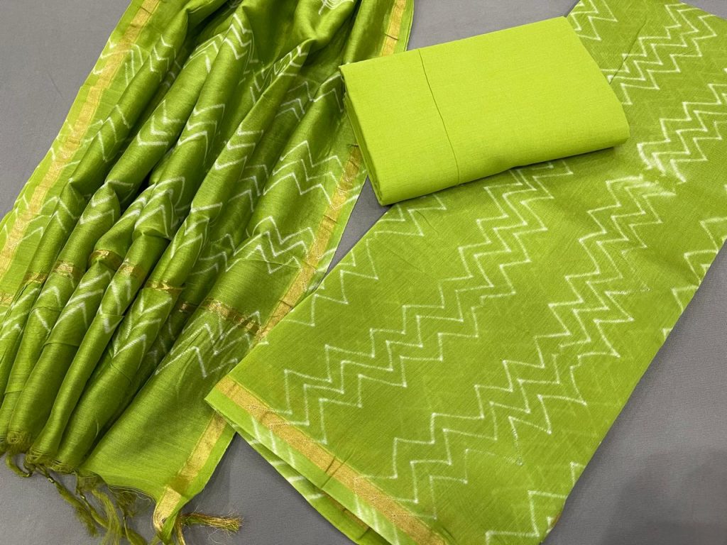 Green chanderi silk suit dress material