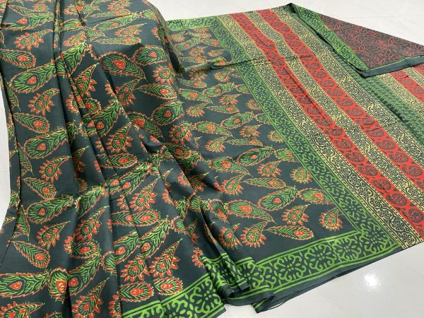 Green cotton saree with blouse