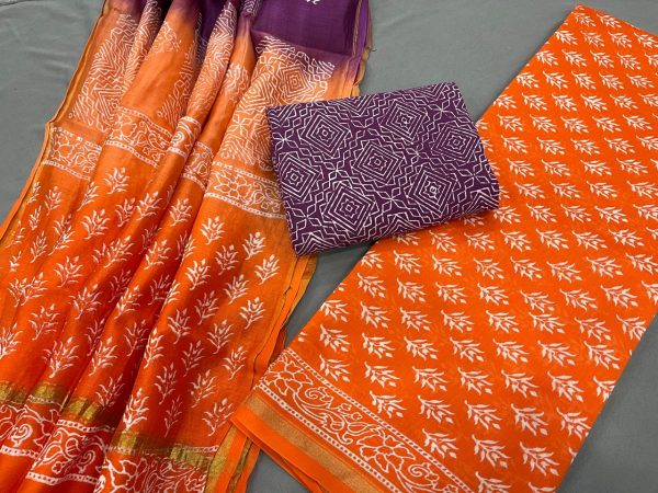 Orange chanderi cotton suit material