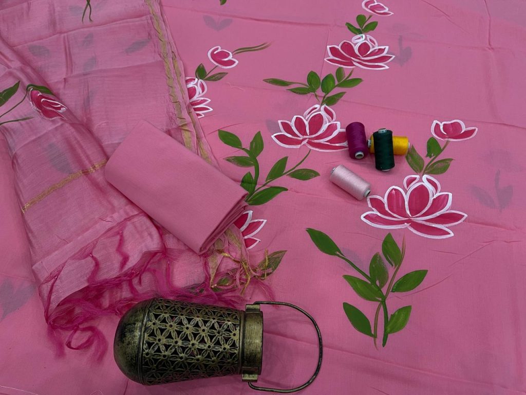 Blush cotton salwar suit with chanderi dupatta set