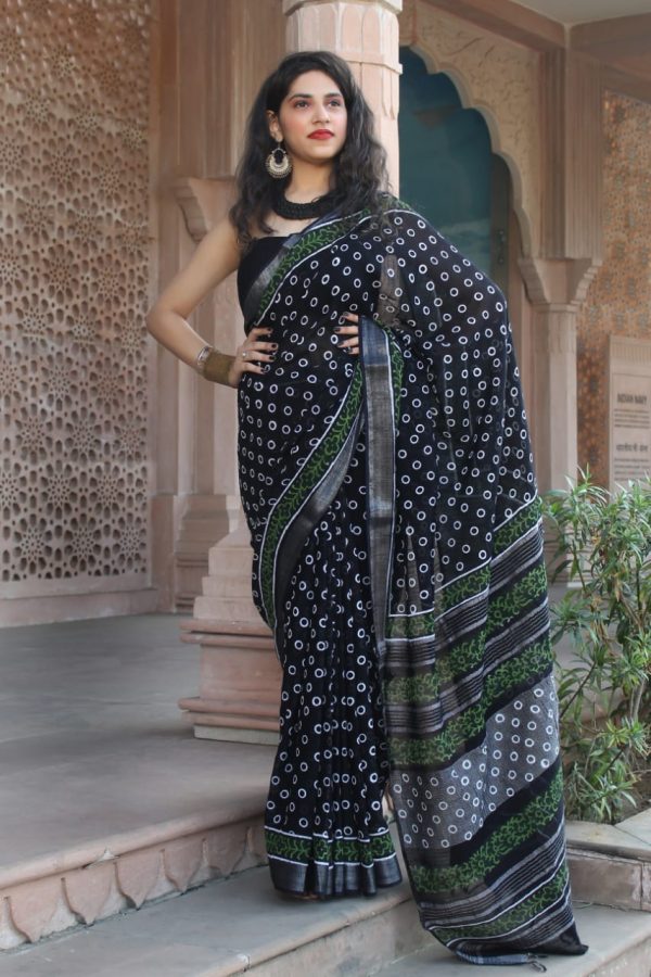 Black pure linen saree with blouse