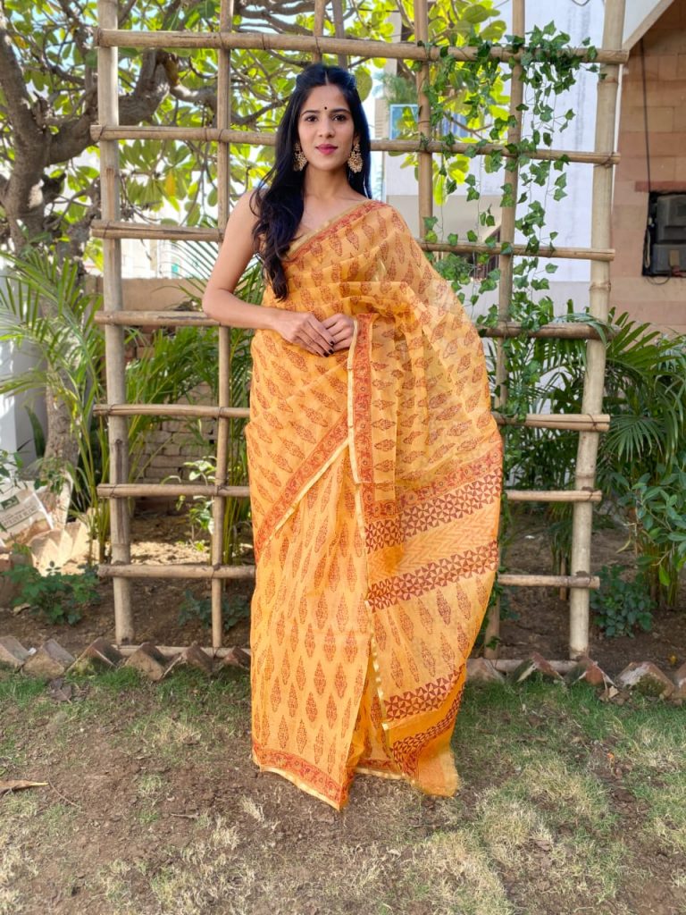 Marigold organza silk saree india