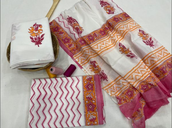 White floral print  cotton dupatta suits With dupatta online