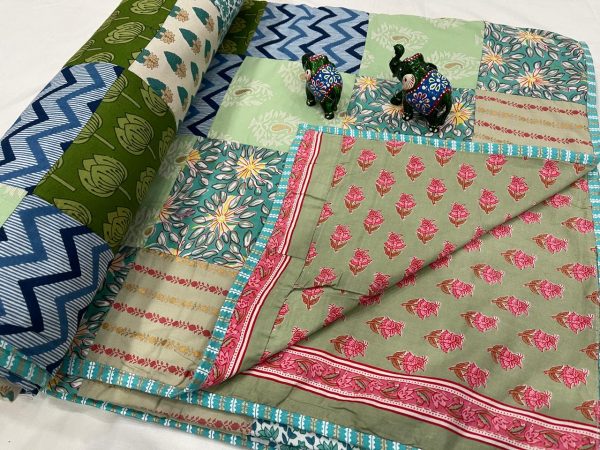 Turquoise Hand stitched AC Quilt Dohar Patch work