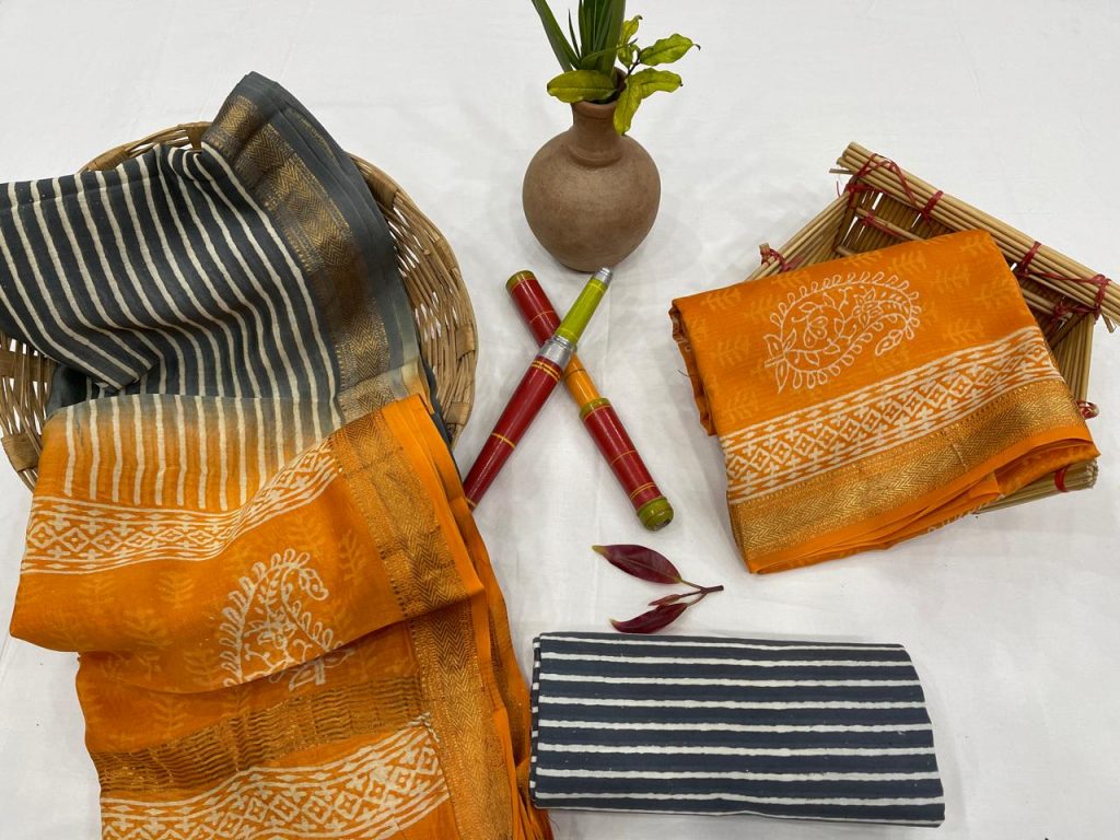 Deep Saffron  amber maheshwari silk suit set