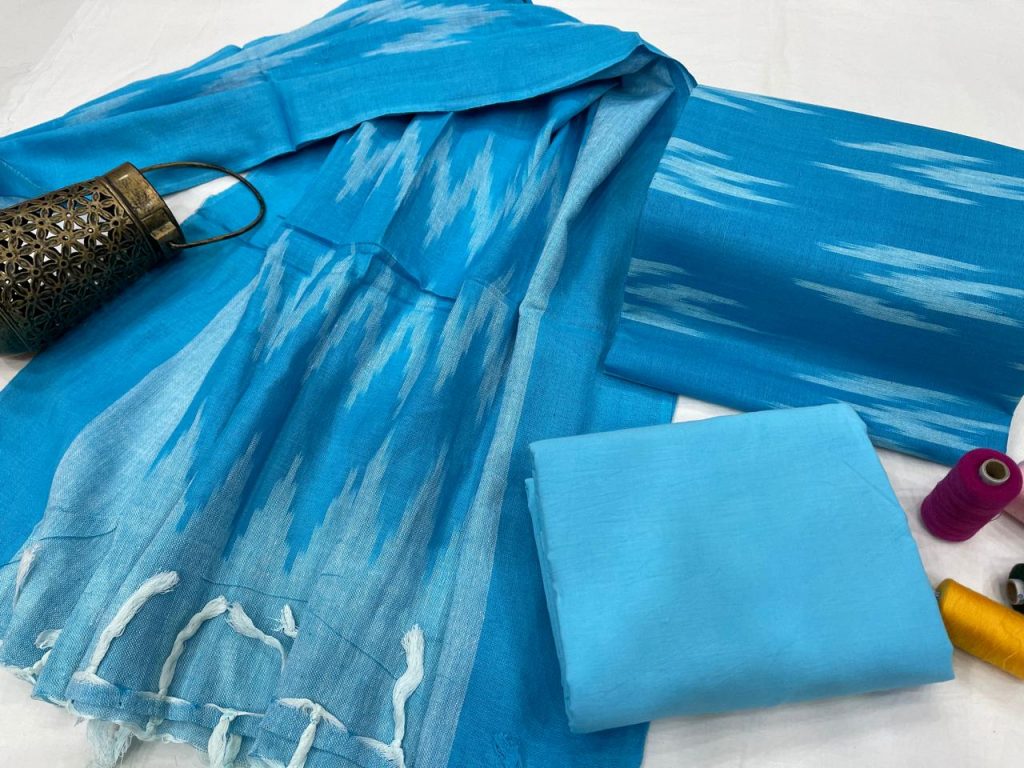 Azure hand block printed ikkat suit set