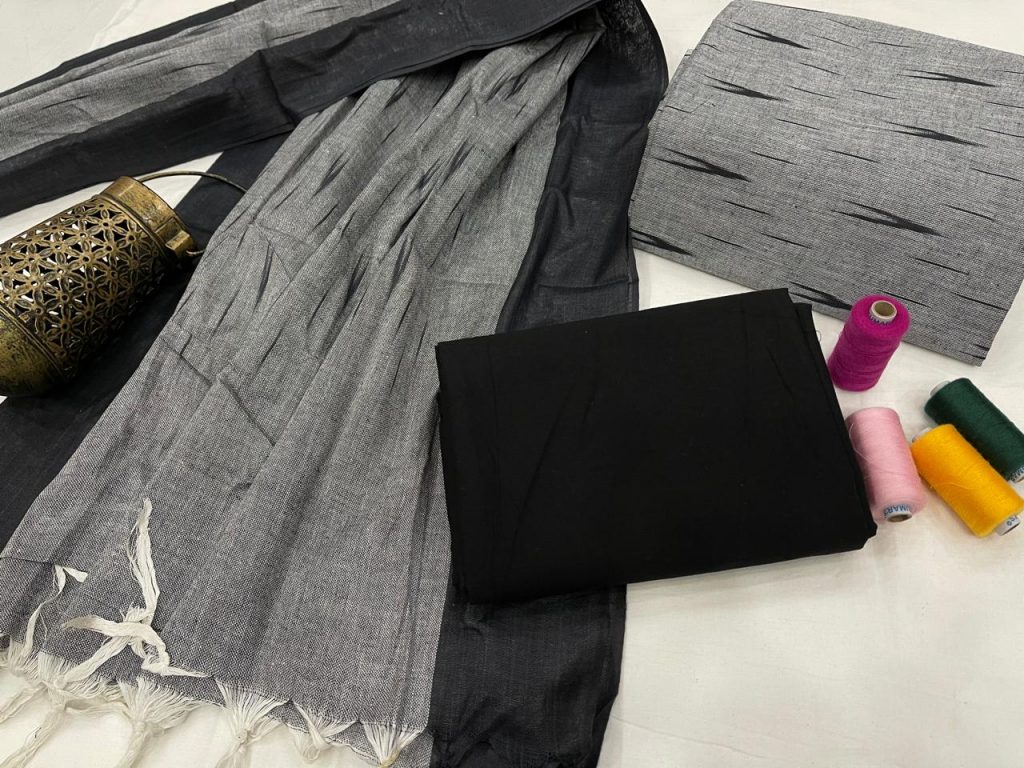 Exclusive Black and silver handloom printed ikkat suit set