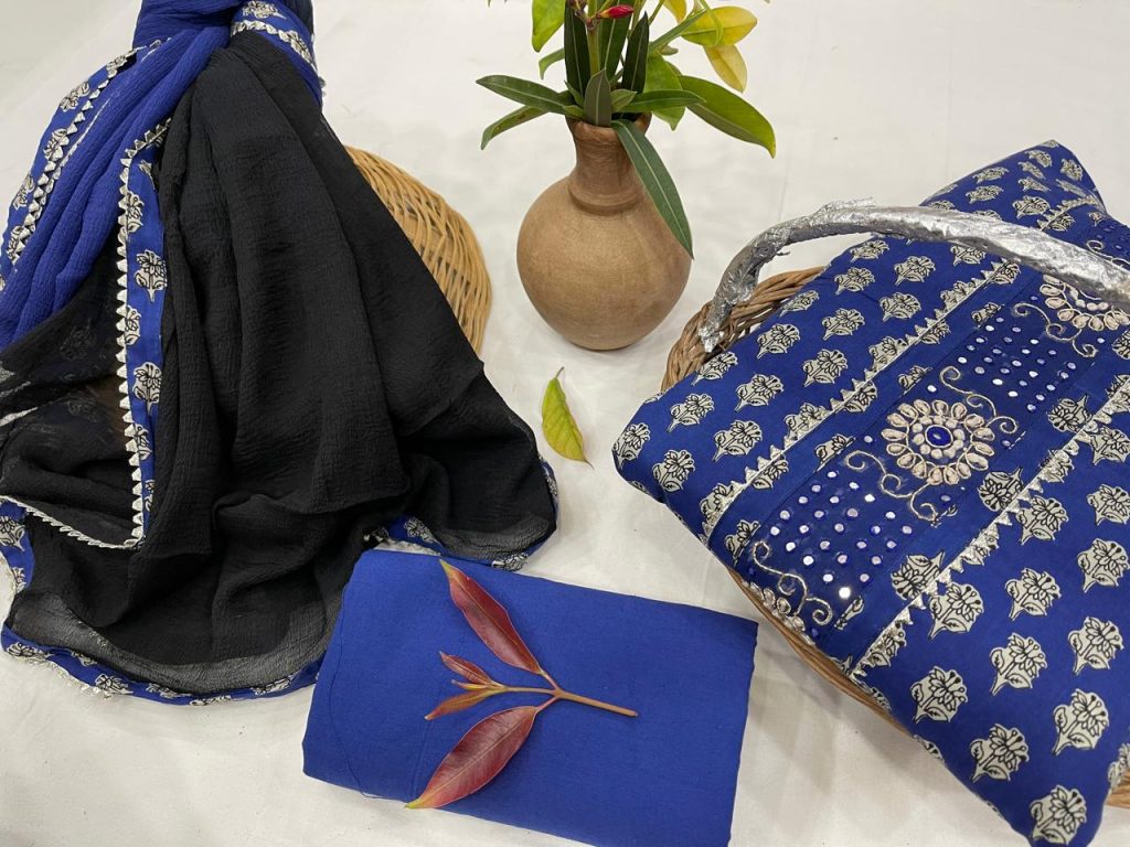 persian blue embroidery salwar kameez with chiffon dupatta online
