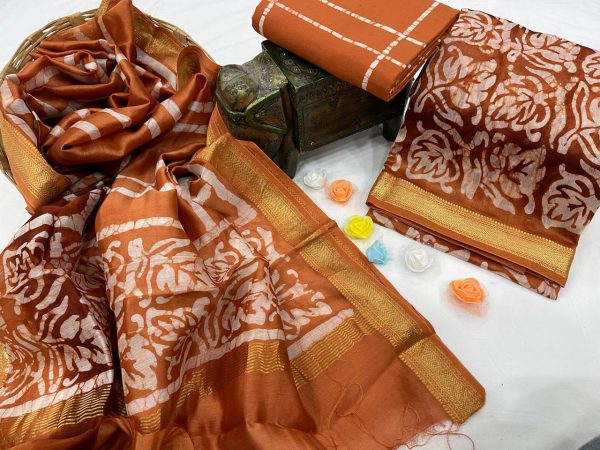 Brown maheshwari silk suit set with dupatta