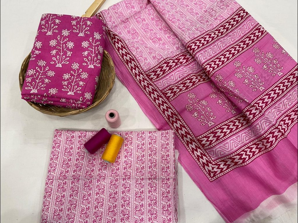 Pink cotton salwar suit with dupatta