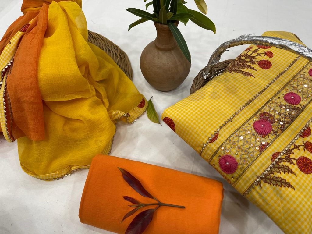 Lemon and Automotive Amber embroidery salwar kameez price