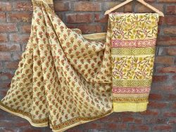 Yellow mist Maheshwari silk saree with blouse