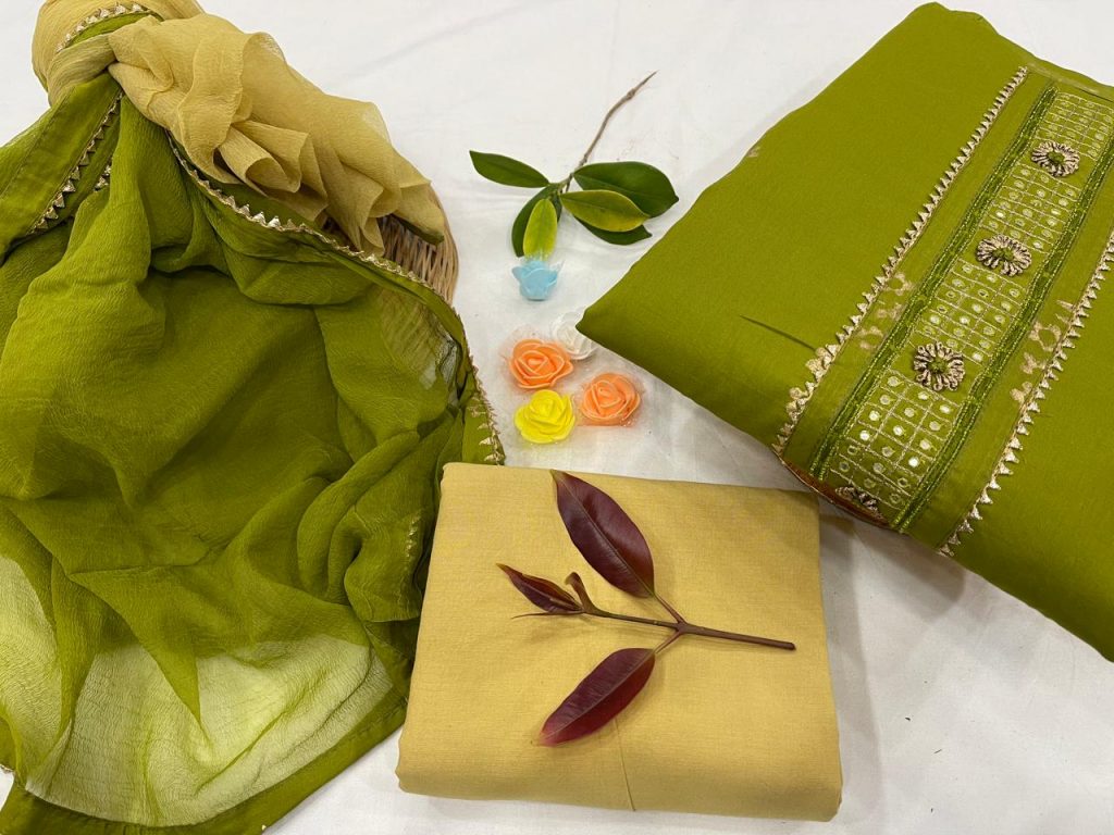 Green Citrus gota embroidery suit new look with chiffon dupatta