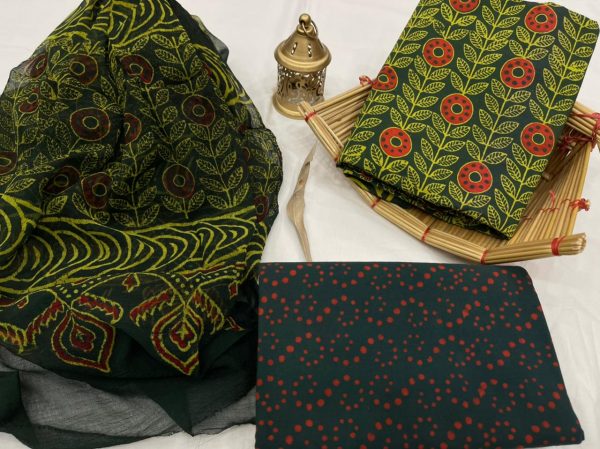 Green cotton salwar kameez suit set