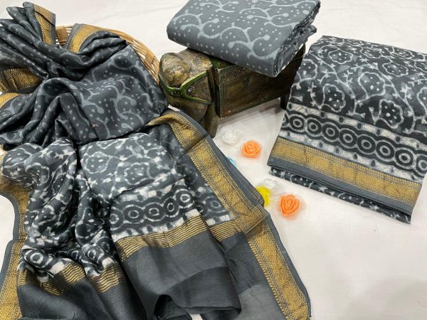 Slate gray maheshwari silk suit set with dupatta
