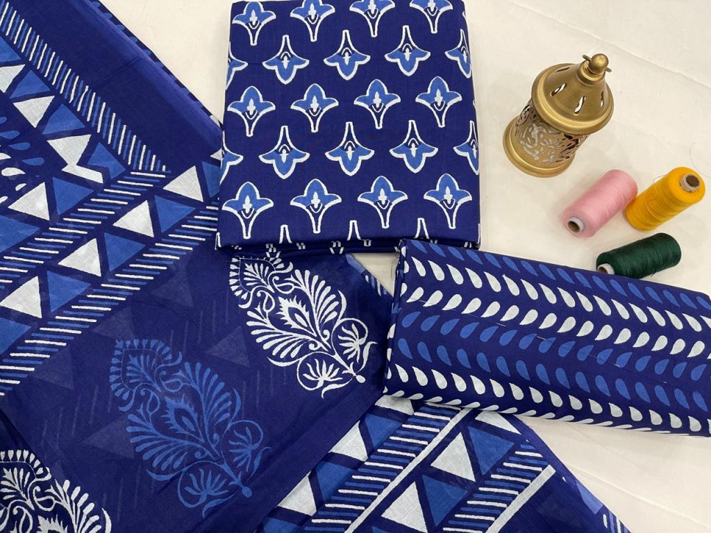 navy blue cotton printed salwar suit dupatta material