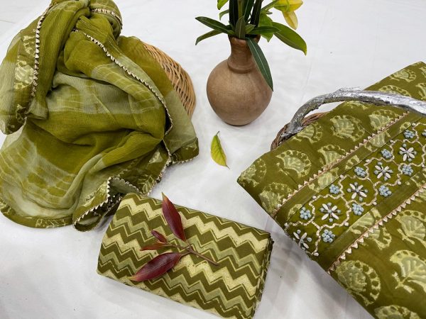 Olive heavy embroidery salwar kameez with chiffon dupatta online