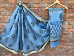 Blue Maheshwari printed saree latest design