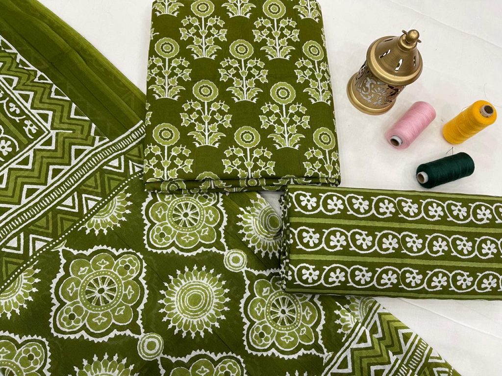 Dark Olive Green cotton dupatta suits online