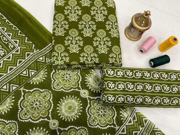 Dark Olive Green cotton dupatta suits online