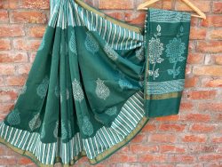 Teal Maheshwari silk saree with blouse