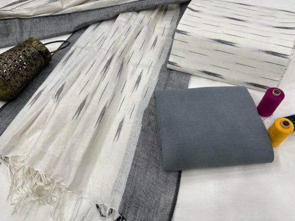 white and slate gray jaipuri ikkat suit set