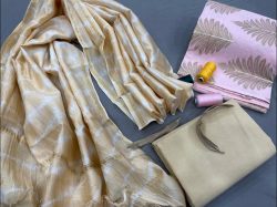 Copper Yellow and light pink cotton suit with chanderi dupatta