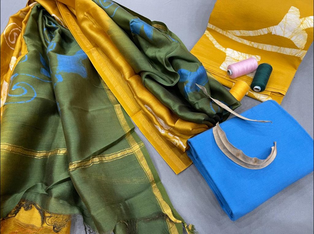 Azure and yellow salwar suit with chanderi dupatta online