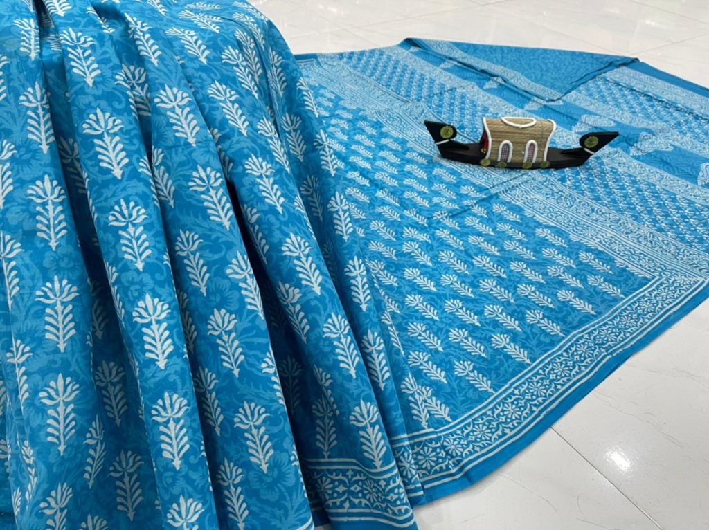 Azure printed cotton saree online