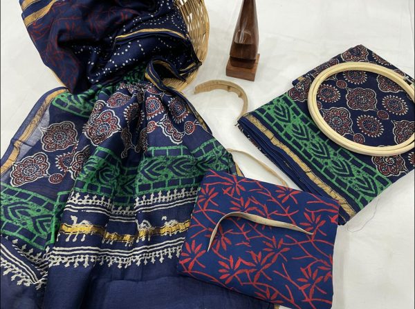 Blue chanderi silk salwar suit buy online with chanderi dupatta