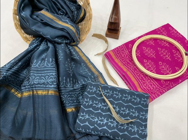 blue and magenta chanderi silk salwar suit online