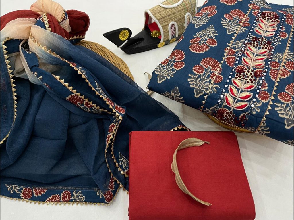 Dark Imperial Blue embroidered salwar kameez with chiffon dupatta online