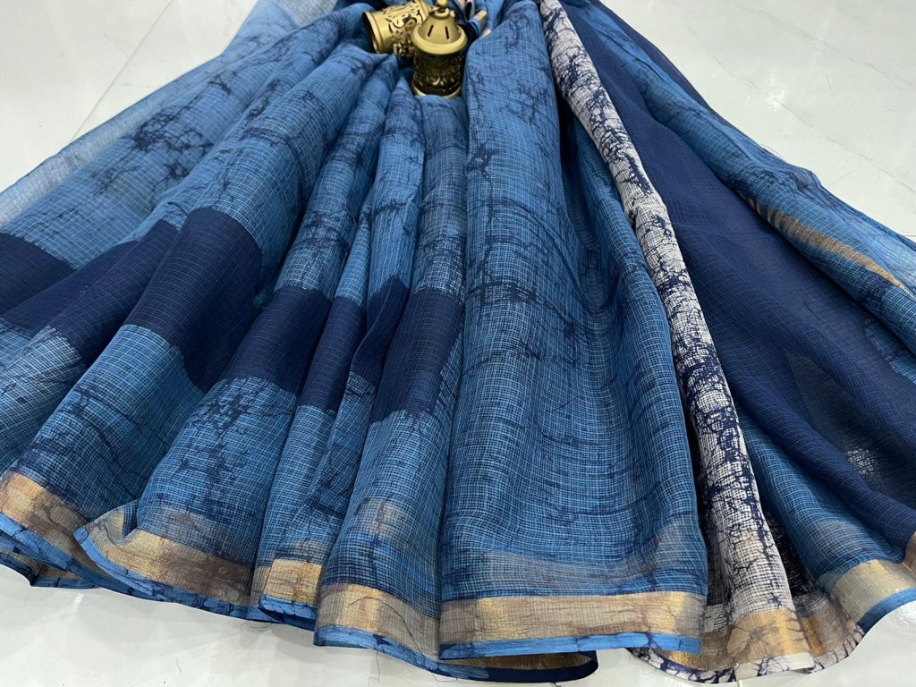 Dark Imperial Blue kota doria traditional saree