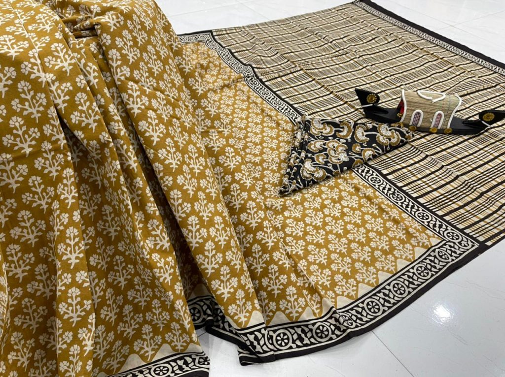 Bronze printed cotton sarees for sale