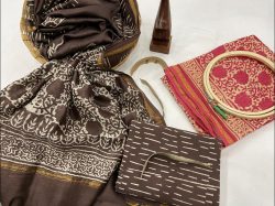 Taupe and ruby chanderi suit with dupatta material online