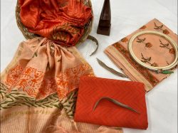 Orange chanderi salwar kameez designs with dupatta