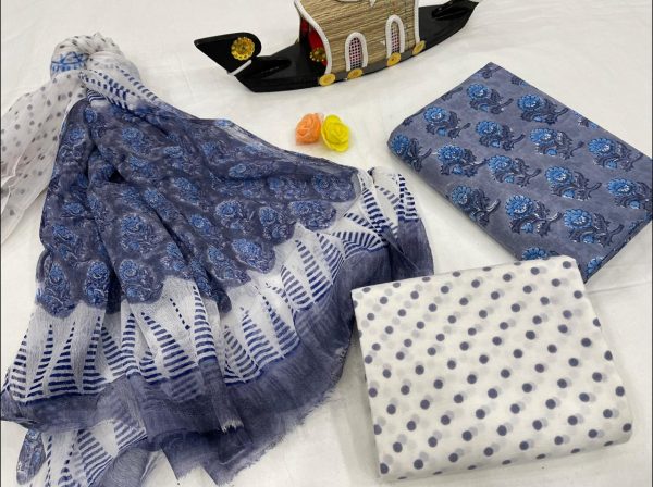 blue Yonder pure cotton dress materials with chiffon dupatta
