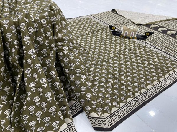Olive daily wear soft cotton sarees