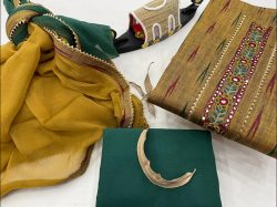 Green and Copper Yellow gota work suits online india